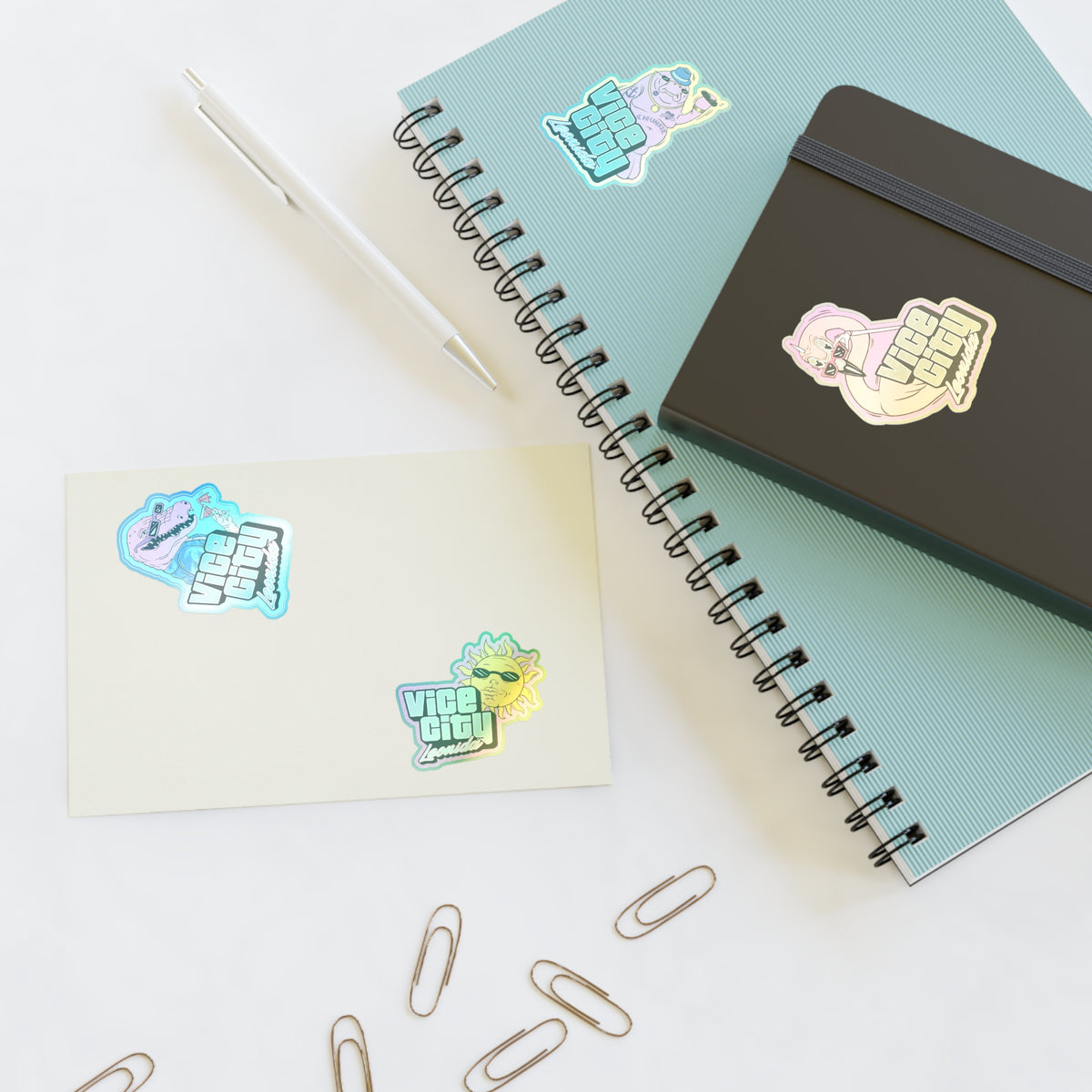 Vice City Neon Sticker Sheet — Retro 80s Miami Gaming Decal Set