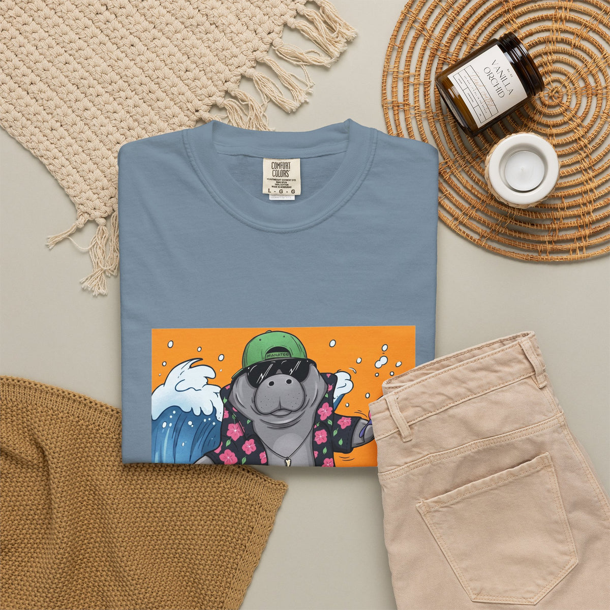 Surfing Manatee T-Shirt — 'Leonida' Graphic Beach Tee