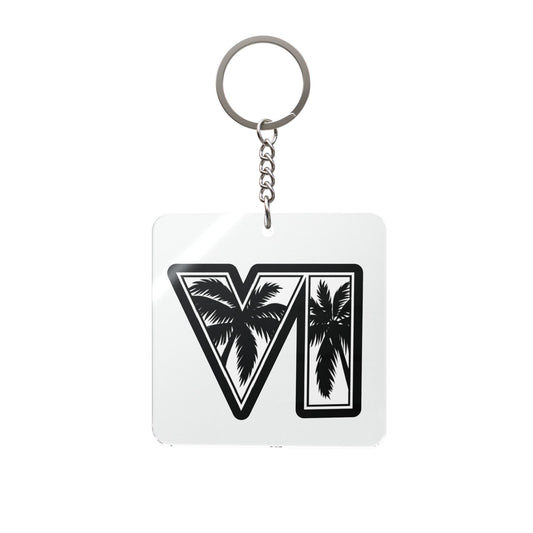 Square Keychain with Palm Tree Roman Numeral VI – Tropical Travel Accessory