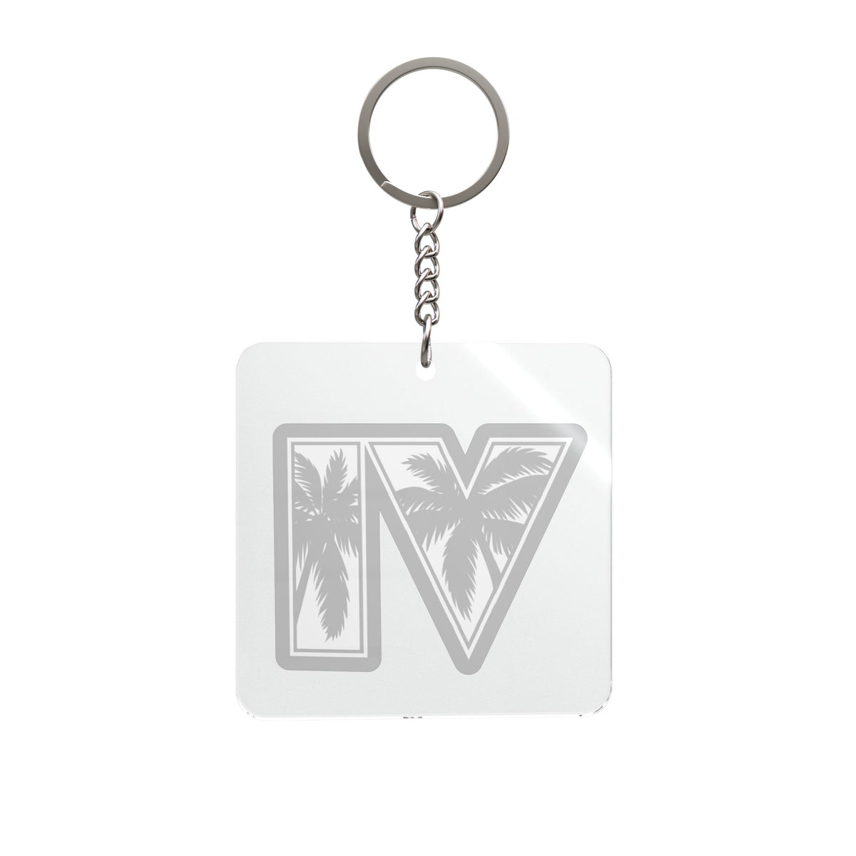 Square Keychain with Palm Tree Roman Numeral VI – Tropical Travel Accessory