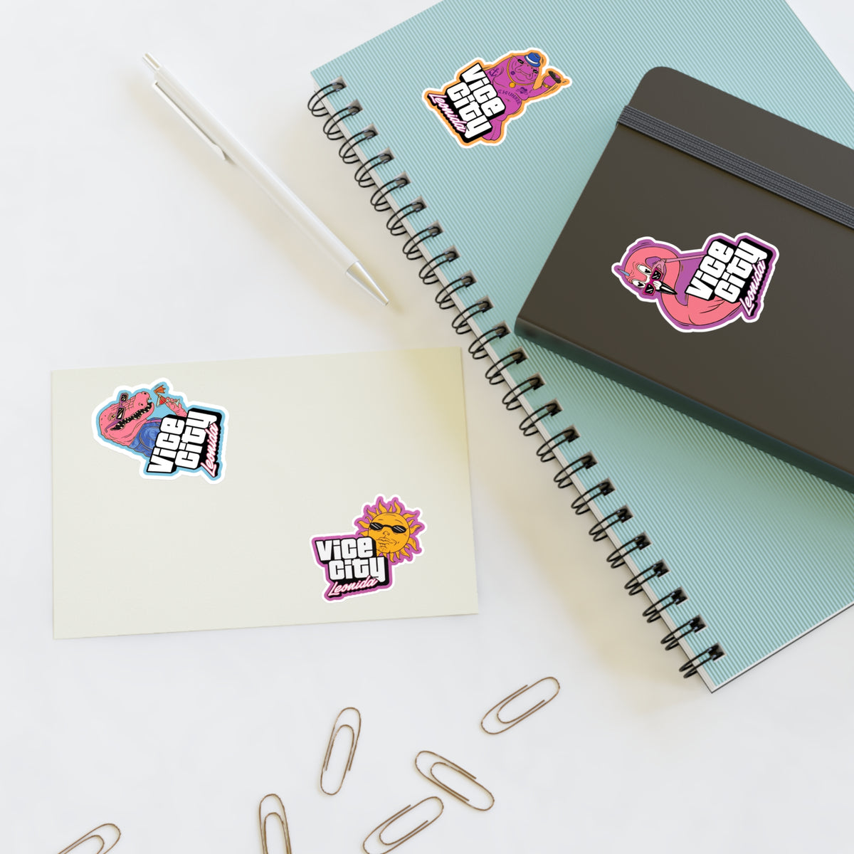 Vice City Neon Sticker Sheet — Retro 80s Miami Gaming Decal Set
