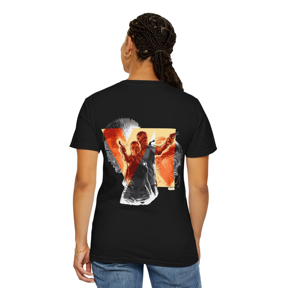 VI Action Graphic T-Shirt — Retro Movie Poster Design