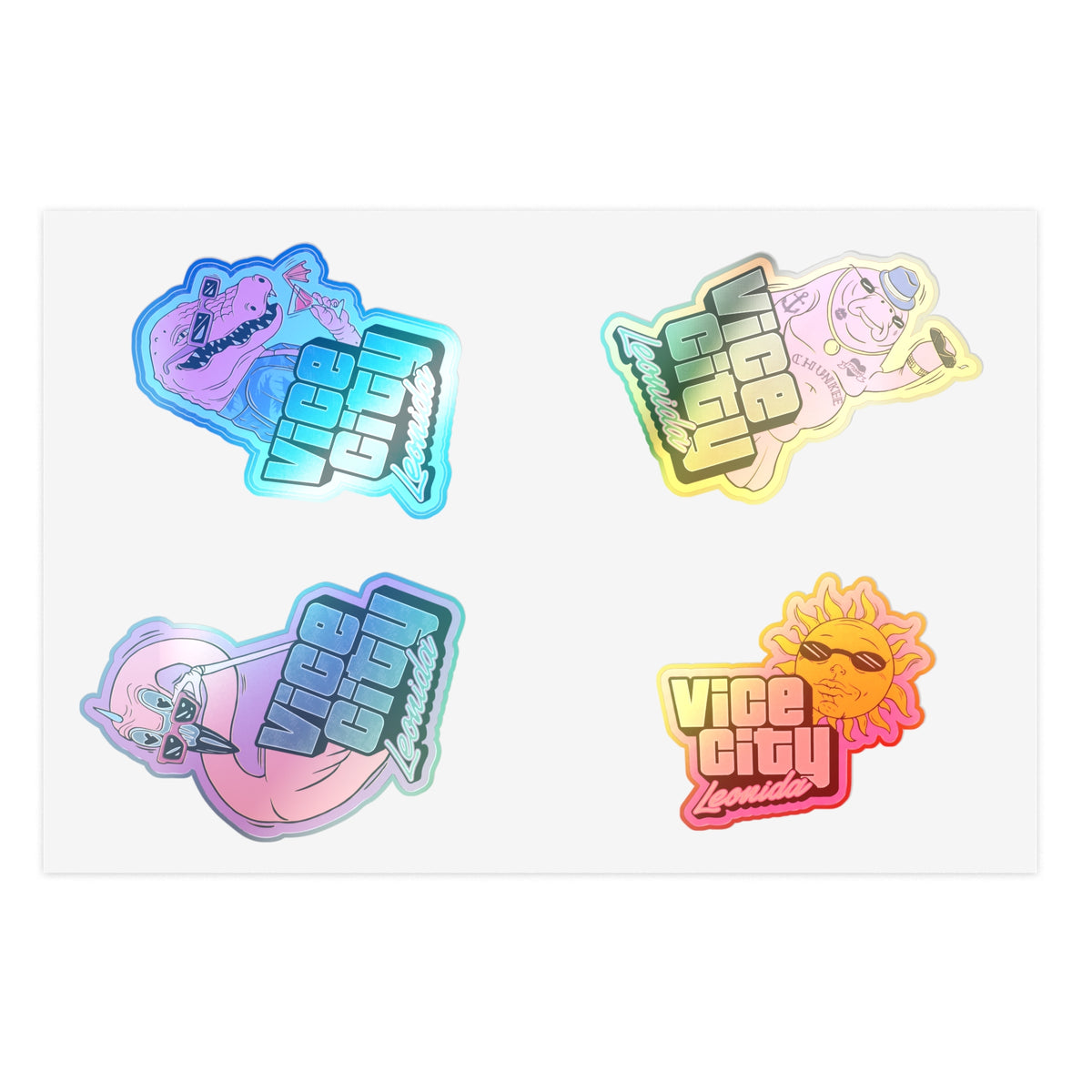 Vice City Neon Sticker Sheet — Retro 80s Miami Gaming Decal Set