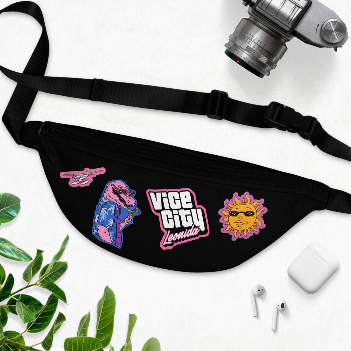 Leonida Fanny Pack — 'Vice City' Patch Black Waist Bag