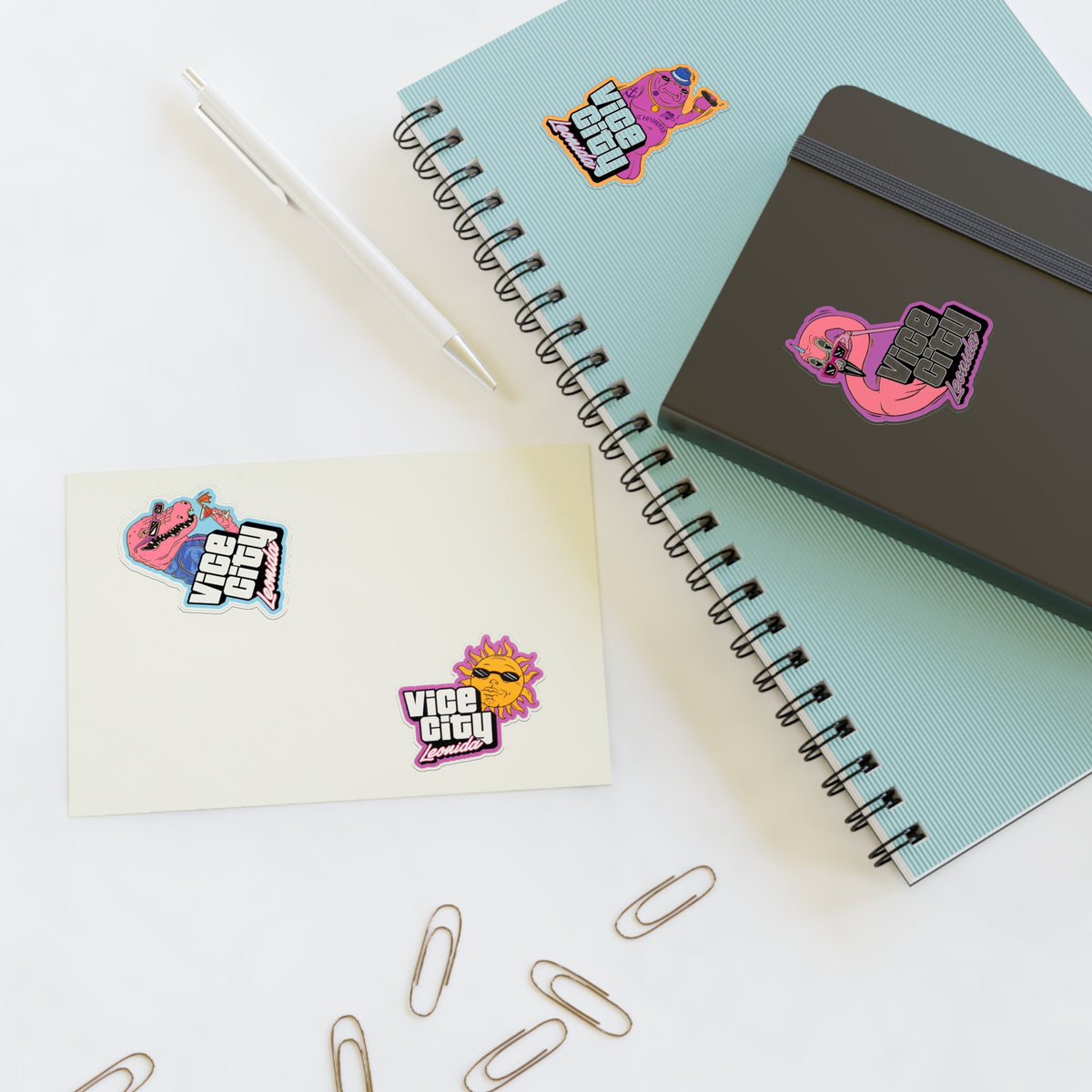 Vice City Neon Sticker Sheet — Retro 80s Miami Gaming Decal Set