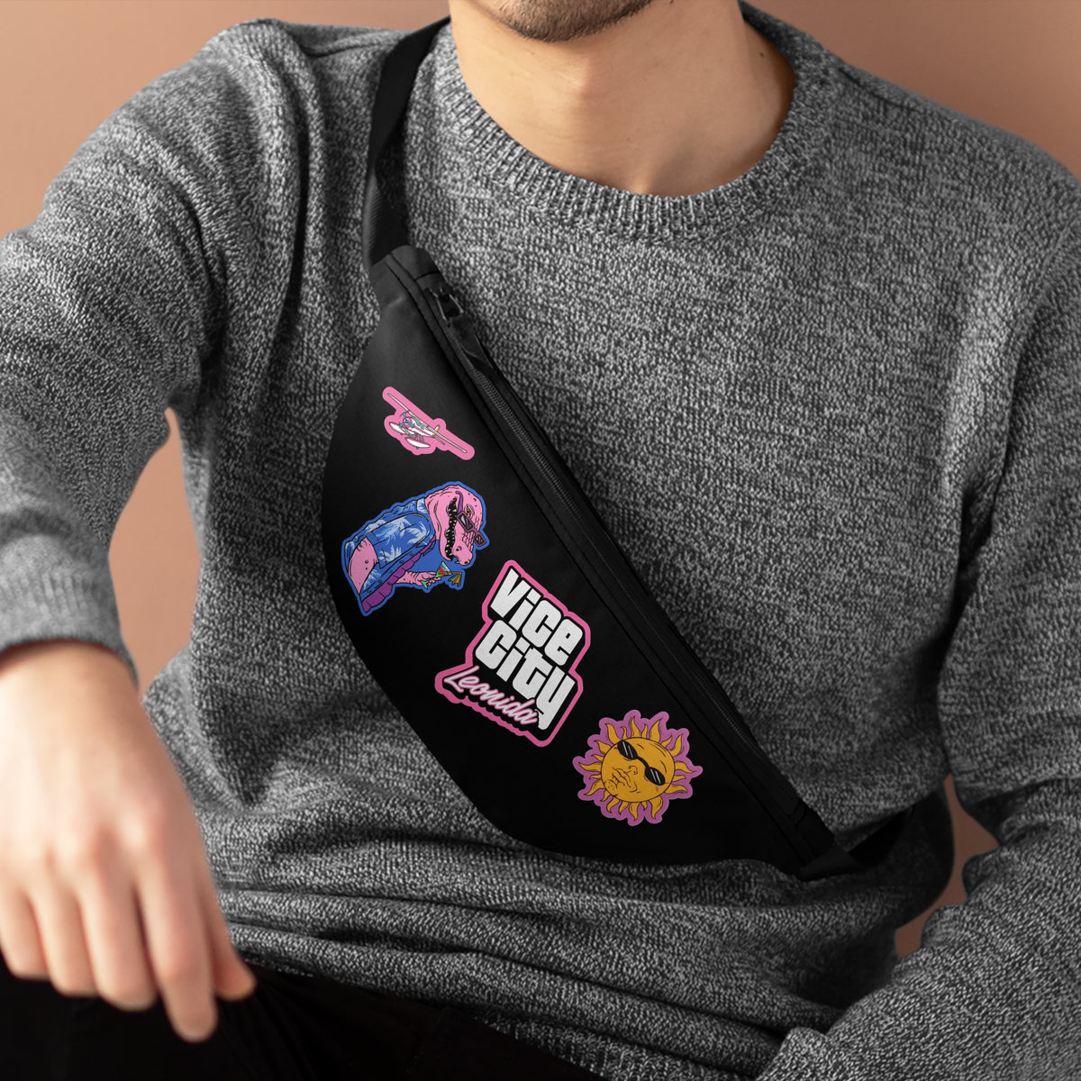 Leonida Fanny Pack — 'Vice City' Patch Black Waist Bag