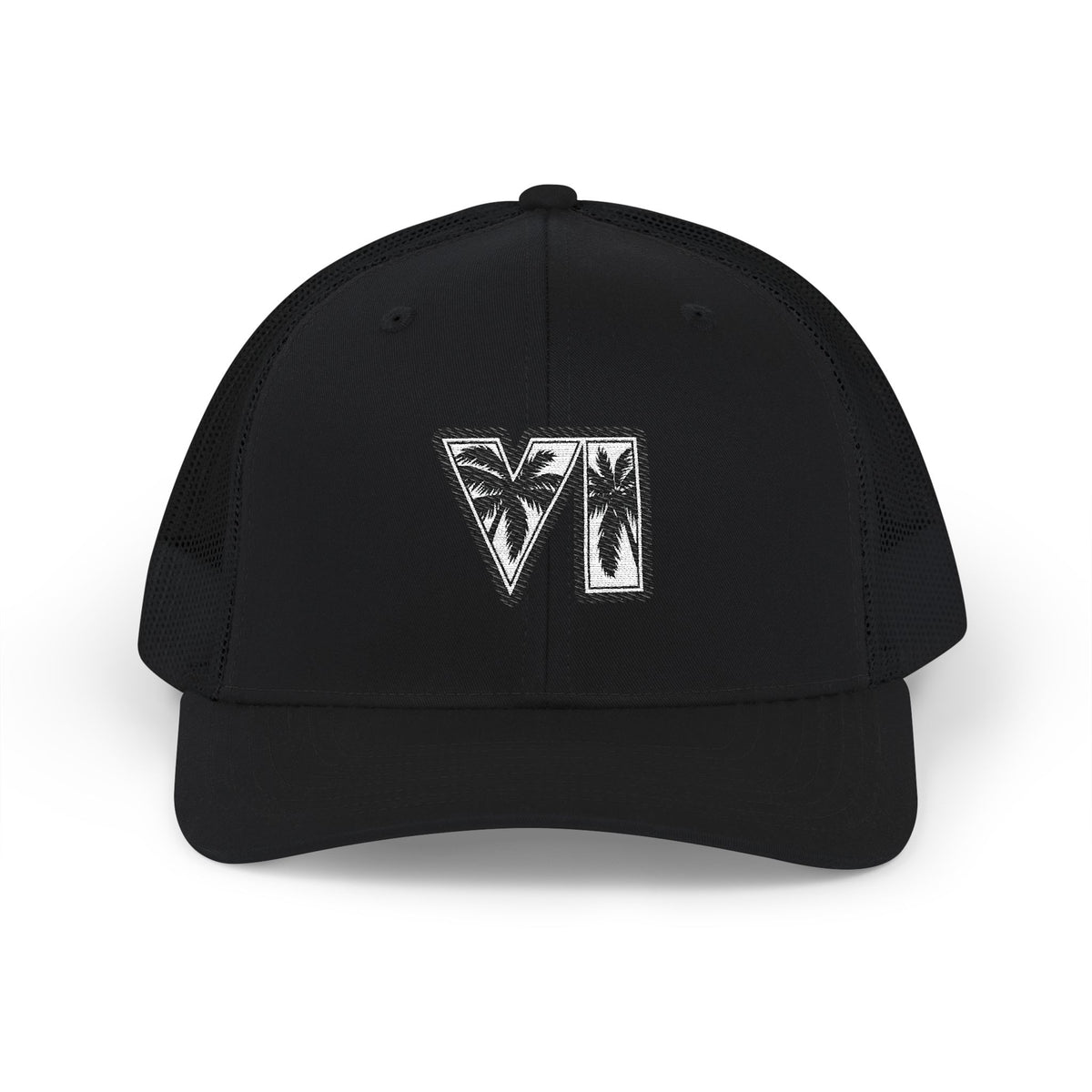 Palm Tree VI Trucker Cap — Embroidered Tropical Snapback Hat