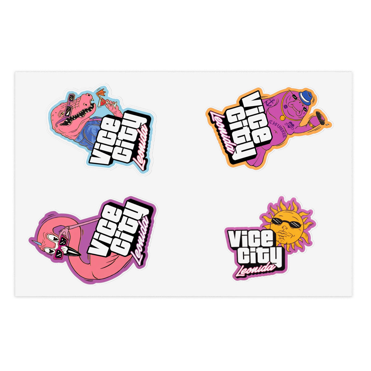 Vice City Neon Sticker Sheet — Retro 80s Miami Gaming Decal Set